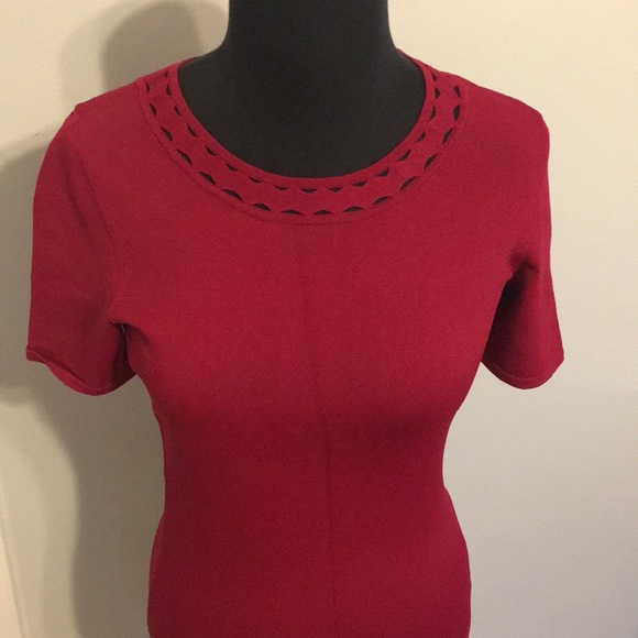 WHBM Cranberry Red Cutout-Detail Knit Top, XXSP - Picture 6 of 10